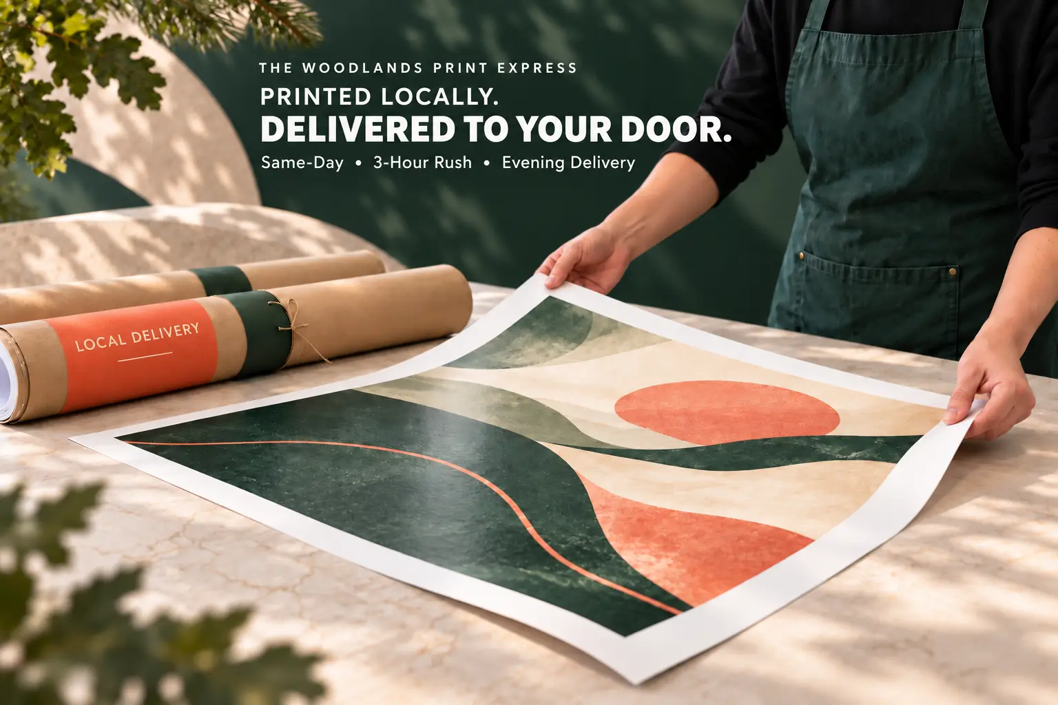 A premium poster being prepared beside locally delivered poster tubes